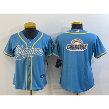 Women's Los Angeles Chargers Blue Team Big Logo With Patch Cool Base Stitched Baseball Jersey(Run Small) Women's Los Angeles Chargers Blue Team Big Logo With Patch Cool Base Stitched Baseball Jersey(Run Small)