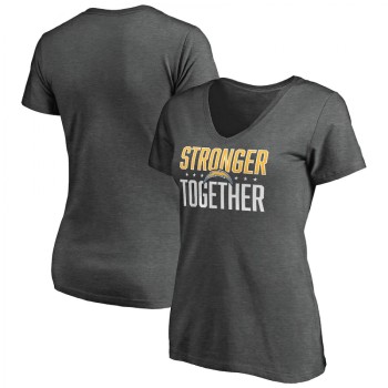 Women's Los Angeles Chargers Heather Stronger Together Space Dye V-Neck T-Shirt(Run Small) Women's Los Angeles Chargers Heather Stronger Together Space Dye V-Neck T-Shirt(Run Small)