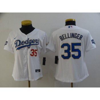 Women's Los Angeles Dodgers #35 Cody Bellinger White Gold Championship Cool Base Stitched Jersey(Run Small) Women's Los Angeles Dodgers #35 Cody Bellinger White Gold Championship Cool Base Stitched Jersey(Run Small)