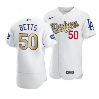 Women's Los Angeles Dodgers #50 Mookie Betts 2020 White Gold World Series Champions Patch Sttiched Baseball Jersey(Run Small) Women's Los Angeles Dodgers #50 Mookie Betts 2020 White Gold World Series Champions Patch Sttiched Baseball Jersey(Run Small)