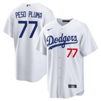 Women's Los Angeles Dodgers #77 Peso Pluma White Stitched Baseball Jersey(Run Small) Women's Los Angeles Dodgers #77 Peso Pluma White Stitched Baseball Jersey(Run Small)