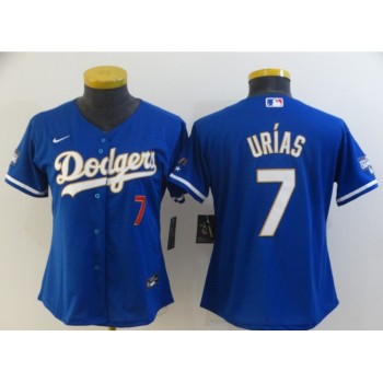 Women's Los Angeles Dodgers #7 Julio Urias Blue Gold Championship Cool Base Stitched Jersey(Run Small) Women's Los Angeles Dodgers #7 Julio Urias Blue Gold Championship Cool Base Stitched Jersey(Run Small)