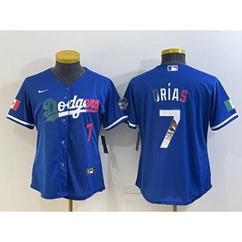 Women's Los Angeles Dodgers #7 Julio Urias Royal Mexico Cool Base Stitched Jersey(Run Small) Women's Los Angeles Dodgers #7 Julio Urias Royal Mexico Cool Base Stitched Jersey(Run Small)