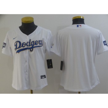 Women's Los Angeles Dodgers Blank White Gold Championship Cool Base Stitched Jersey(Run Small)