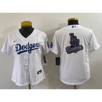 Women's Los Angeles Dodgers White Team Big Logo Stitched Jersey(Run Small) Women's Los Angeles Dodgers White Team Big Logo Stitched Jersey(Run Small)