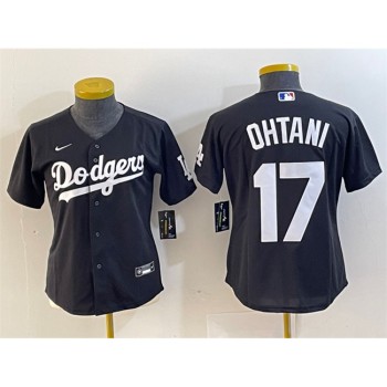 Women's Los Angeles Dodgers #17 Shohei Ohtani Black Stitched Jersey(Run Small) Women's Los Angeles Dodgers #17 Shohei Ohtani Black Stitched Jersey(Run Small)