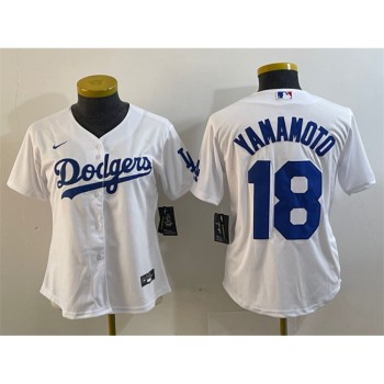 Women's Los Angeles Dodgers #18 Yoshinobu Yamamoto White Stitched Jersey(Run Small)