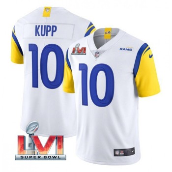 Women's Los Angeles Rams #10 Cooper Kupp 2022 White Super Bowl LVI Vapor Limited Stitched Jersey(Run Small) Women's Los Angeles Rams #10 Cooper Kupp 2022 White Super Bowl LVI Vapor Limited Stitched Jersey(Run Small)