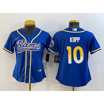 Women's Los Angeles Rams #10 Cooper Kupp Royal With Patch Cool Base Stitched Baseball Jersey(Run Small) Women's Los Angeles Rams #10 Cooper Kupp Royal With Patch Cool Base Stitched Baseball Jersey(Run Small)