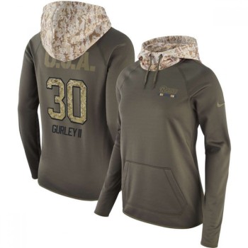 Women's Los Angeles Rams #30 Todd Gurley Olive Salute to Service Sideline Therma Pullover Hoodie Women's Los Angeles Rams #30 Todd Gurley Olive Salute to Service Sideline Therma Pullover Hoodie
