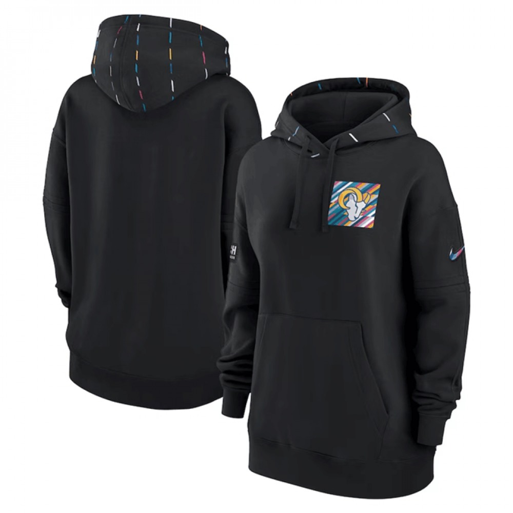 Women's Los Angeles Rams Black 2023 Crucial Catch Club Pullover Hoodie(Run Small)