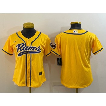 Women's Los Angeles Rams Blank Yellow With Patch Cool Base Stitched Baseball Jersey(Run Small) Women's Los Angeles Rams Blank Yellow With Patch Cool Base Stitched Baseball Jersey(Run Small)
