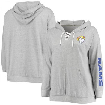 Women's Los Angeles Rams Heathered Gray Lace-Up Pullover Hoodie Women's Los Angeles Rams Heathered Gray Lace-Up Pullover Hoodie