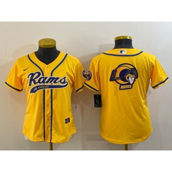 Women's Los Angeles Rams Yellow Team Big Logo With Patch Cool Base Stitched Baseball Jersey(Run Small) Women's Los Angeles Rams Yellow Team Big Logo With Patch Cool Base Stitched Baseball Jersey(Run Small)