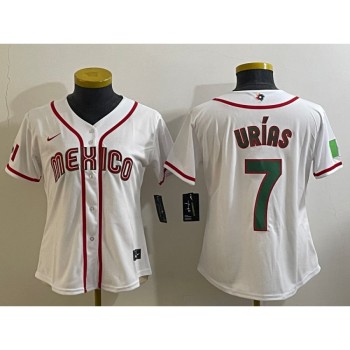 Women's Mexico Baseball #7 Julio Urias 2023 White World Baseball Classic Stitched Jersey(Run Small) Women's Mexico Baseball #7 Julio Urias 2023 White World Baseball Classic Stitched Jersey(Run Small)
