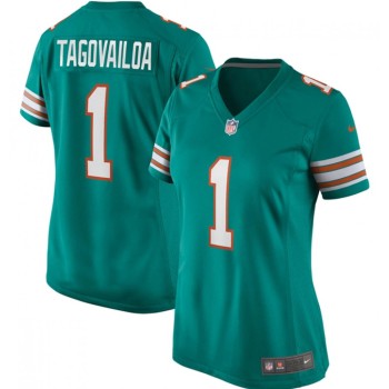 Women's Miami Dolphins #1 Tua Tagovailoa Aqua Stitched Jersey(Run Small) Women's Miami Dolphins #1 Tua Tagovailoa Aqua Stitched Jersey(Run Small)