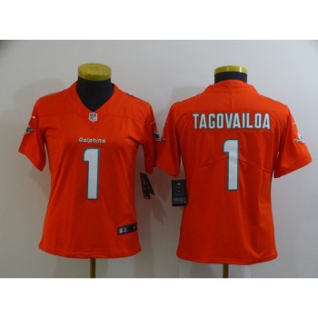 Women's Miami Dolphins #1 Tua Tagovailoa Orange Vapor Untouchable Stitched Jersey(Run Small)