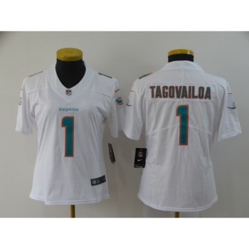 Women's Miami Dolphins #1 Tua Tagovailoa White Vapor Untouchable Stitched Jersey(Run Small) Women's Miami Dolphins #1 Tua Tagovailoa White Vapor Untouchable Stitched Jersey(Run Small)