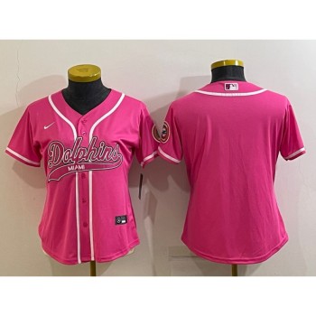 Women's Miami Dolphins Blank Pink With Patch Cool Base Stitched Baseball Jersey(Run Small)