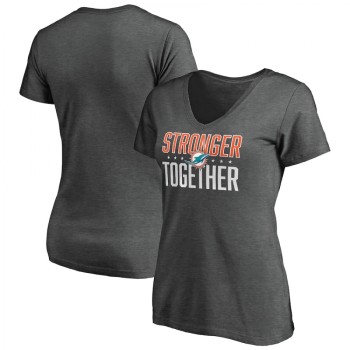 Women's Miami Dolphins Heather Stronger Together Space Dye V-Neck T-Shirt(Run Small) Women's Miami Dolphins Heather Stronger Together Space Dye V-Neck T-Shirt(Run Small)