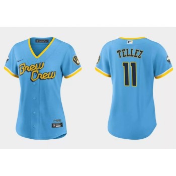 Women's Milwaukee Brewers #11 Rowdy Tellez 2022 Powder Blue City Connect Cool Base Stitched Jersey(Run Small) Women's Milwaukee Brewers #11 Rowdy Tellez 2022 Powder Blue City Connect Cool Base Stitched Jersey(Run Small)