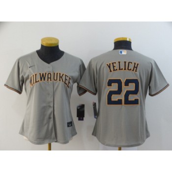 Women's Milwaukee Brewers #22 Christian Yelich Grey Cool Base Stitched MLB Jersey(Run Small) Women's Milwaukee Brewers #22 Christian Yelich Grey Cool Base Stitched MLB Jersey(Run Small)