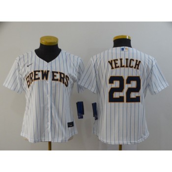 Women's Milwaukee Brewers #22 Christian Yelich White Cool Base Stitched MLB Jersey(Run Small) Women's Milwaukee Brewers #22 Christian Yelich White Cool Base Stitched MLB Jersey(Run Small)