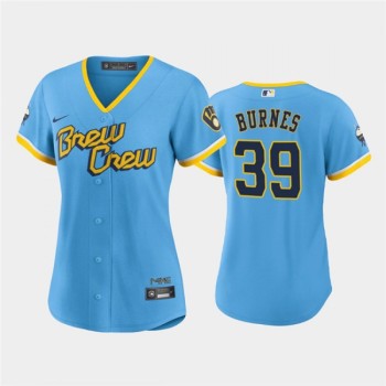 Women's Milwaukee Brewers #39 Corbin Burnes 2022 Powder Blue City Connect Cool Base Stitched Jersey(Run Small) Women's Milwaukee Brewers #39 Corbin Burnes 2022 Powder Blue City Connect Cool Base Stitched Jersey(Run Small)