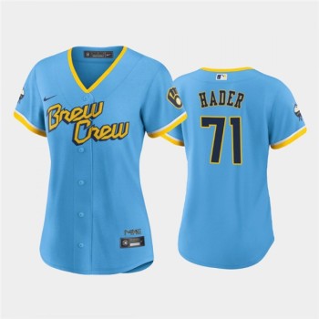 Women's Milwaukee Brewers #71 Josh Hader 2022 Powder Blue City Connect Cool Base Stitched Jersey(Run Small) Women's Milwaukee Brewers #71 Josh Hader 2022 Powder Blue City Connect Cool Base Stitched Jersey(Run Small)