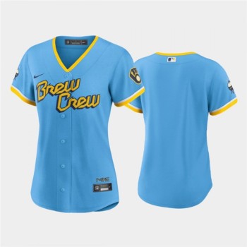 Women's Milwaukee Brewers Blank 2022 Powder Blue City Connect Cool Base Stitched Jersey(Run Small) Women's Milwaukee Brewers Blank 2022 Powder Blue City Connect Cool Base Stitched Jersey(Run Small)