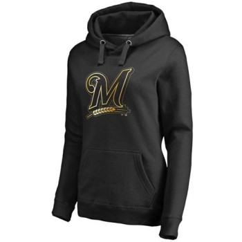 Women's Milwaukee Brewers Gold Collection Pullover Hoodie Black Women's Milwaukee Brewers Gold Collection Pullover Hoodie Black