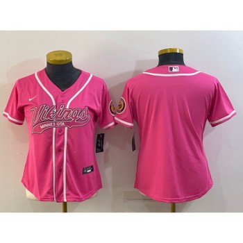 Women's Minnesota Vikings Blank Pink With Patch Cool Base Stitched Baseball Jersey(Run Small) Women's Minnesota Vikings Blank Pink With Patch Cool Base Stitched Baseball Jersey(Run Small)