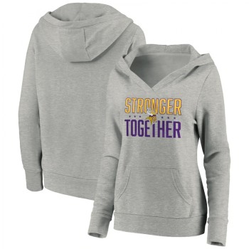 Women's Minnesota Vikings Heather Gray Stronger Together Crossover Neck Pullover Hoodie(Run Small) Women's Minnesota Vikings Heather Gray Stronger Together Crossover Neck Pullover Hoodie(Run Small)