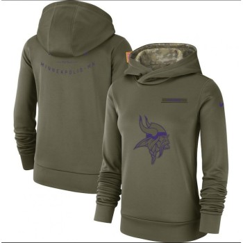 Women's Minnesota Vikings Olive Salute to Service Team Logo Performance Pullover NFL Hoodie Women's Minnesota Vikings Olive Salute to Service Team Logo Performance Pullover NFL Hoodie