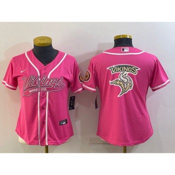 Women's Minnesota Vikings Pink Team Big Logo With Patch Cool Base Stitched Baseball Jersey(Run Small) Women's Minnesota Vikings Pink Team Big Logo With Patch Cool Base Stitched Baseball Jersey(Run Small)