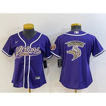 Women's Minnesota Vikings Purple Team Big Logo With Patch Cool Base Stitched Baseball Jersey(Run Small) Women's Minnesota Vikings Purple Team Big Logo With Patch Cool Base Stitched Baseball Jersey(Run Small)