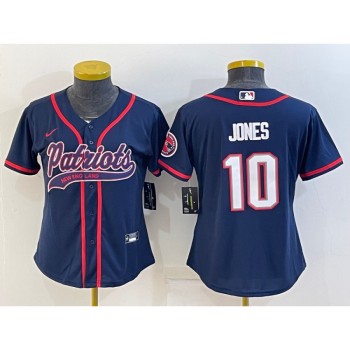 Women's New England Patriots #10 Mac Jones Navy With Patch Cool Base Stitched Baseball Jersey(Run Small) Women's New England Patriots #10 Mac Jones Navy With Patch Cool Base Stitched Baseball Jersey(Run Small)