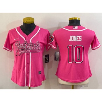 Women's New England Patriots #10 Mac Jones Pink With Patch Cool Base Stitched Baseball Jersey(Run Small) Women's New England Patriots #10 Mac Jones Pink With Patch Cool Base Stitched Baseball Jersey(Run Small)
