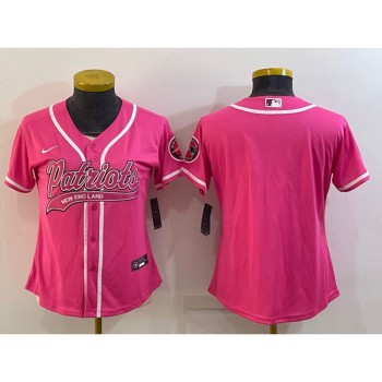Women's New England Patriots Blank Pink With Patch Cool Base Stitched Baseball Jersey(Run Small) Women's New England Patriots Blank Pink With Patch Cool Base Stitched Baseball Jersey(Run Small)