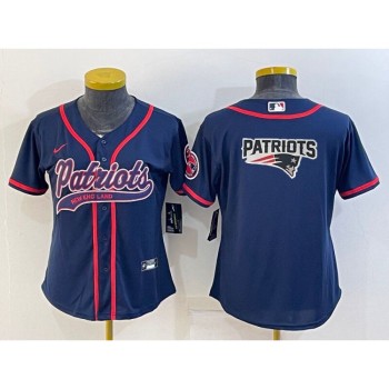Women's New England Patriots Navy Team Big Logo With Patch Cool Base Stitched Baseball Jersey(Run Small) Women's New England Patriots Navy Team Big Logo With Patch Cool Base Stitched Baseball Jersey(Run Small)