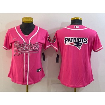 Women's New England Patriots Pink Team Big Logo With Patch Cool Base Stitched Baseball Jersey(Run Small) Women's New England Patriots Pink Team Big Logo With Patch Cool Base Stitched Baseball Jersey(Run Small)