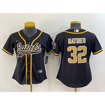 Women's New Orleans Saints #32 Tyrann Mathieu Black With Patch Cool Base Stitched Baseball Jersey(Run Small) Women's New Orleans Saints #32 Tyrann Mathieu Black With Patch Cool Base Stitched Baseball Jersey(Run Small)