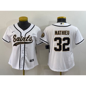 Women's New Orleans Saints #32 Tyrann Mathieu White With Patch Cool Base Stitched Baseball Jersey(Run Small) Women's New Orleans Saints #32 Tyrann Mathieu White With Patch Cool Base Stitched Baseball Jersey(Run Small)