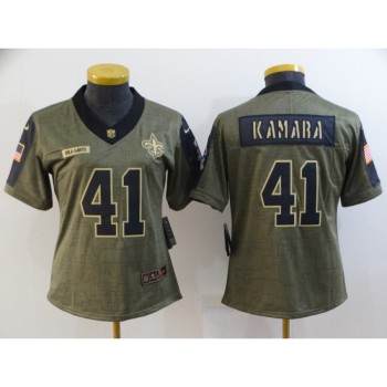Women's New Orleans Saints #41 Alvin Kamara 2021 Olive Salute To Service Limited Stitched Jersey(Run Small) Women's New Orleans Saints #41 Alvin Kamara 2021 Olive Salute To Service Limited Stitched Jersey(Run Small)