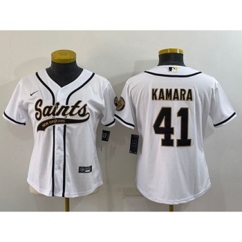 Women's New Orleans Saints #41 Alvin Kamara White With Patch Cool Base Stitched Baseball Jersey(Run Small) Women's New Orleans Saints #41 Alvin Kamara White With Patch Cool Base Stitched Baseball Jersey(Run Small)