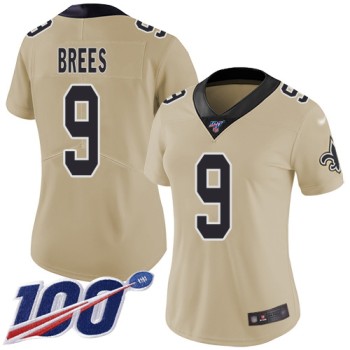 Women's New Orleans Saints #9 Drew Brees 2019 100th Season Gold Inverted Legend Stitched NFL Jersey(Run Small) Women's New Orleans Saints #9 Drew Brees 2019 100th Season Gold Inverted Legend Stitched NFL Jersey(Run Small)