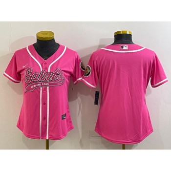 Women's New Orleans Saints Blank Pink With Patch Cool Base Stitched Baseball Jersey(Run Small) Women's New Orleans Saints Blank Pink With Patch Cool Base Stitched Baseball Jersey(Run Small)