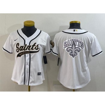 Women's New Orleans Saints White Team Big Logo With Patch Cool Base Stitched Baseball Jersey(Run Small) Women's New Orleans Saints White Team Big Logo With Patch Cool Base Stitched Baseball Jersey(Run Small)