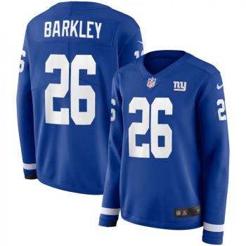 Women's New York Giants #26 Saquon Barkley Royal Therma Long Sleeve Stitched NFL Jersey Women's New York Giants #26 Saquon Barkley Royal Therma Long Sleeve Stitched NFL Jersey