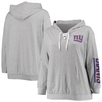 Women's New York Giants Heathered Gray Lace-Up Pullover Hoodie Women's New York Giants Heathered Gray Lace-Up Pullover Hoodie